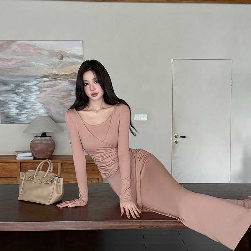 【dress】クロスデザインロングワンピース Q6908