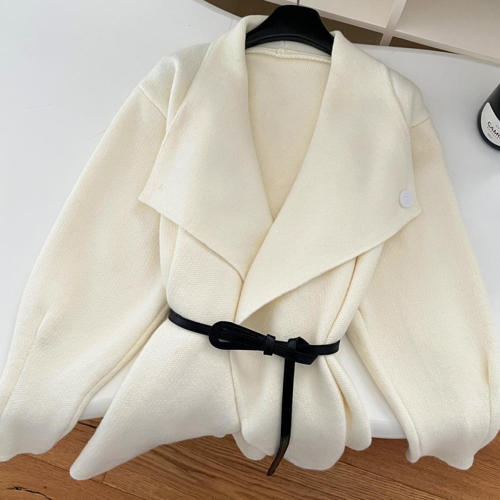 【outer】折り襟ニットコートベルト付き　M27724