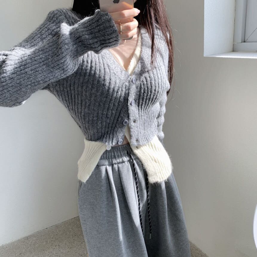 【outer】配色切り替えニットカーデ　M28679