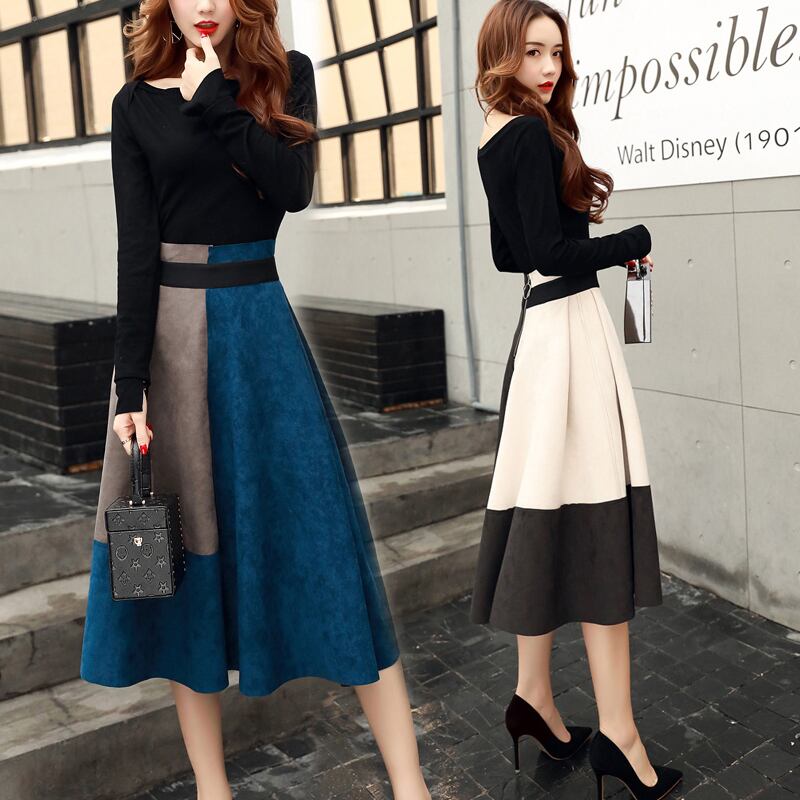 【set】美人度アップ!韓国系着心地良い切り替えファッション洋気淑女２点セット G1587