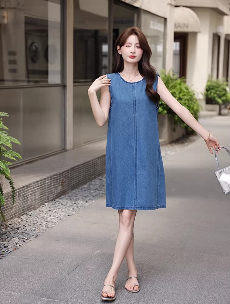 【dress】バックオーポンノースリーブデニムワンピース Q8421