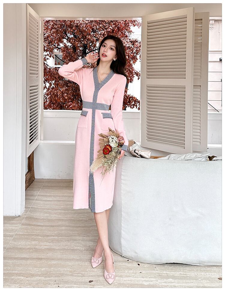 【dress】Vネックニットワンピース　M28034
