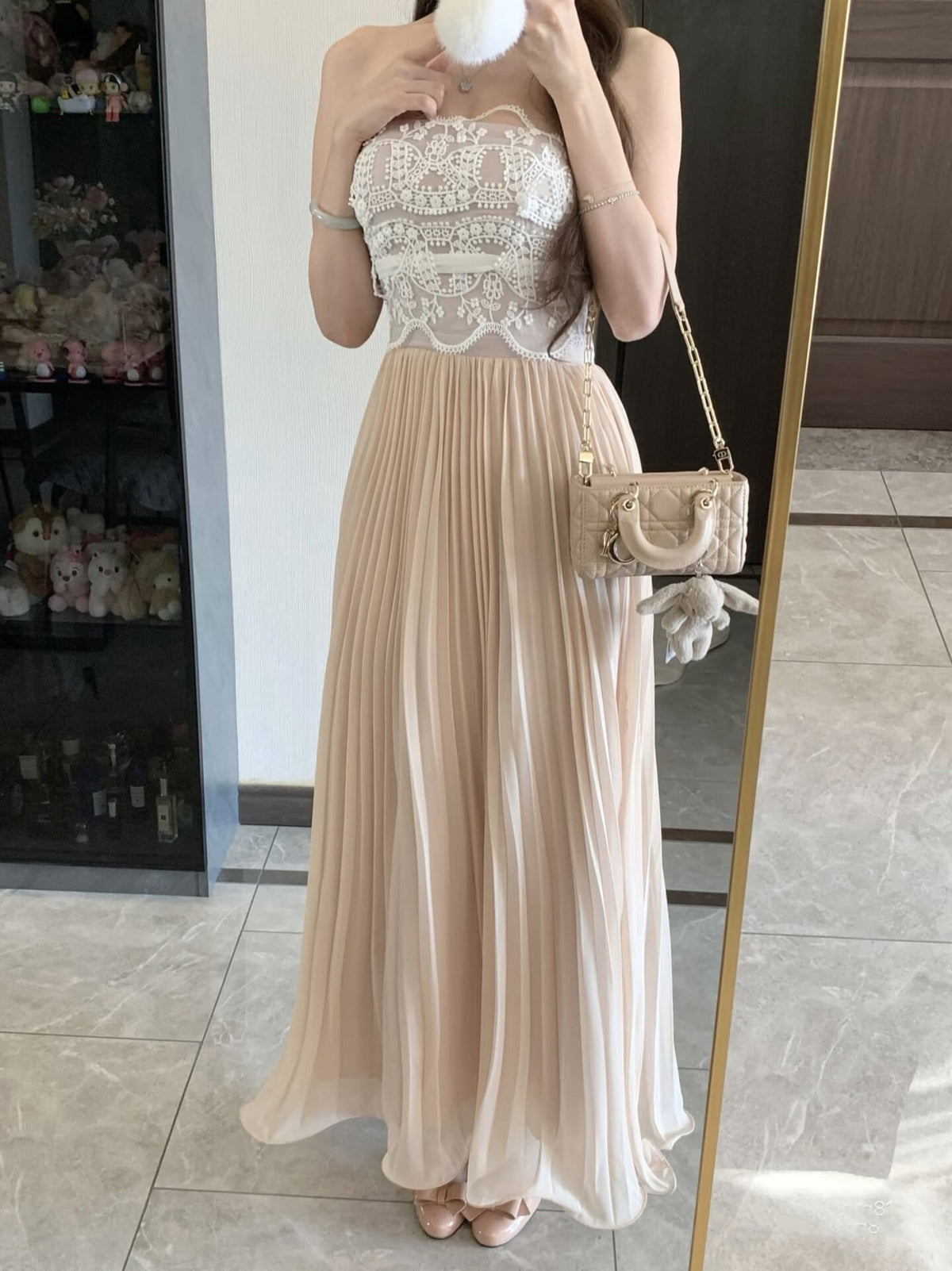 【dress】レースドッキングプリーツロングワンピース N3526