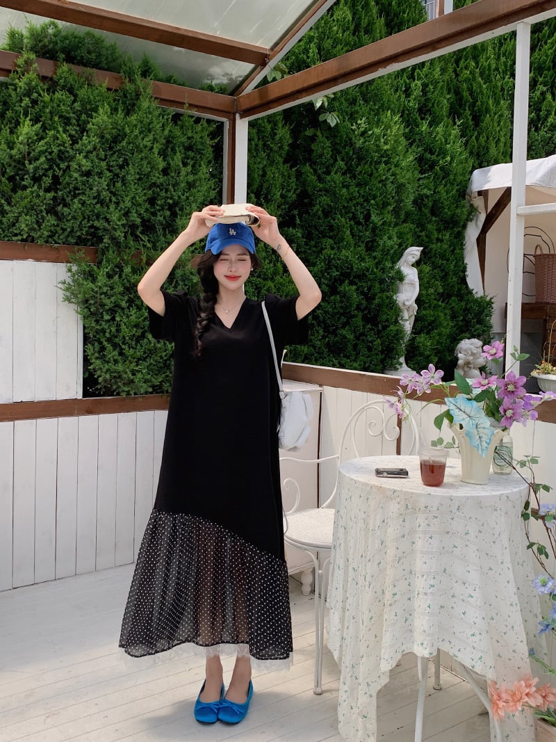 【dress】レース切り替えワンピース　M24958