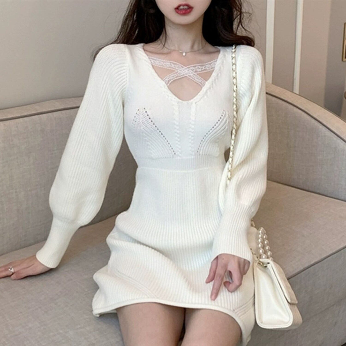 【dress】ニットミニワンピース 　N2265