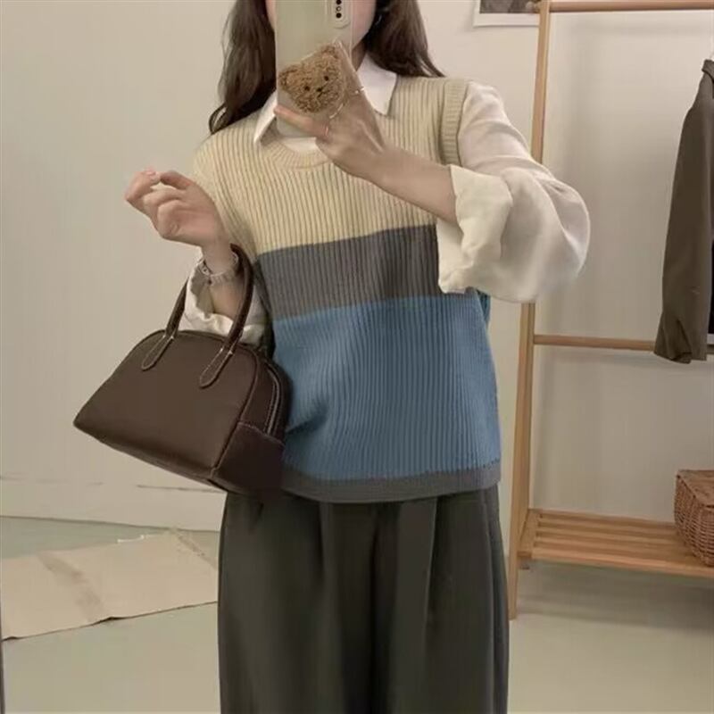 【tops】クルーネックニットベスト　M18830