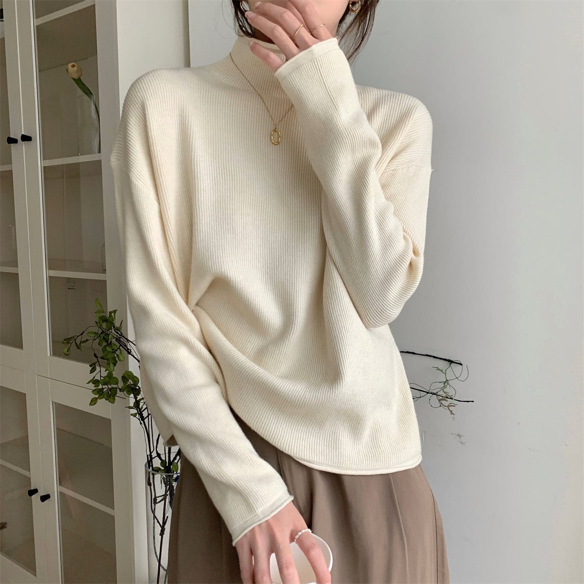 【tops】無地ニットトップス　M27238