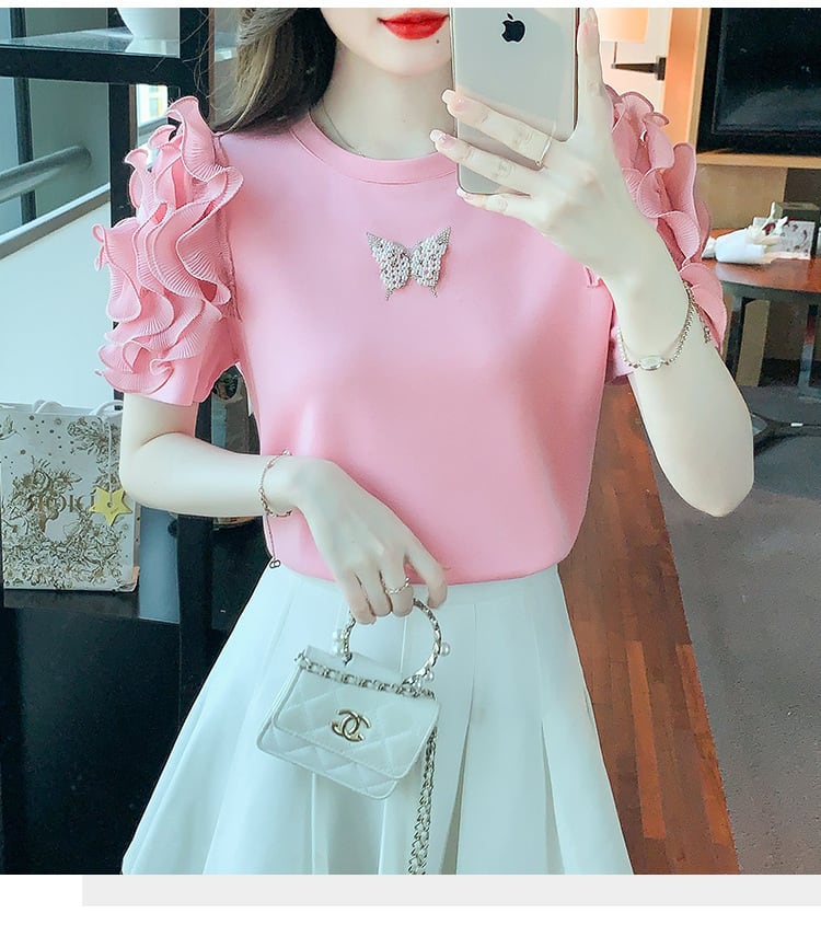 【tops】フリルパフスリーブTシャツG21540