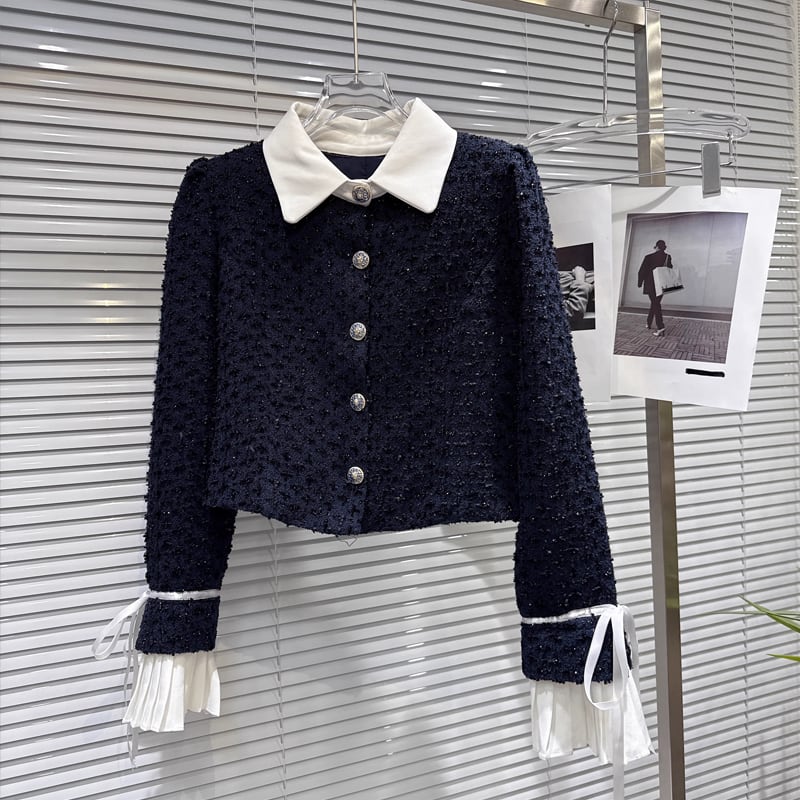 【set】フェイクレイヤードツイードジャケット×ショートパンツセット Q7341