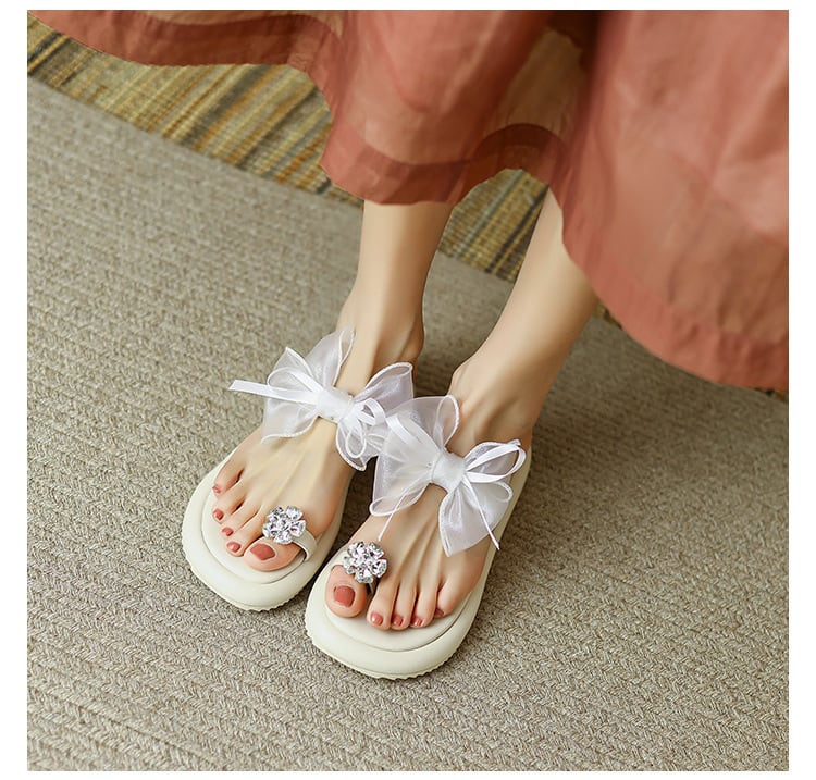 【shoes】気質溢れる♪2色韓国風INS風超人気履きやすいキレー目メッシュ蝶々結びサンダルスリッパF2845