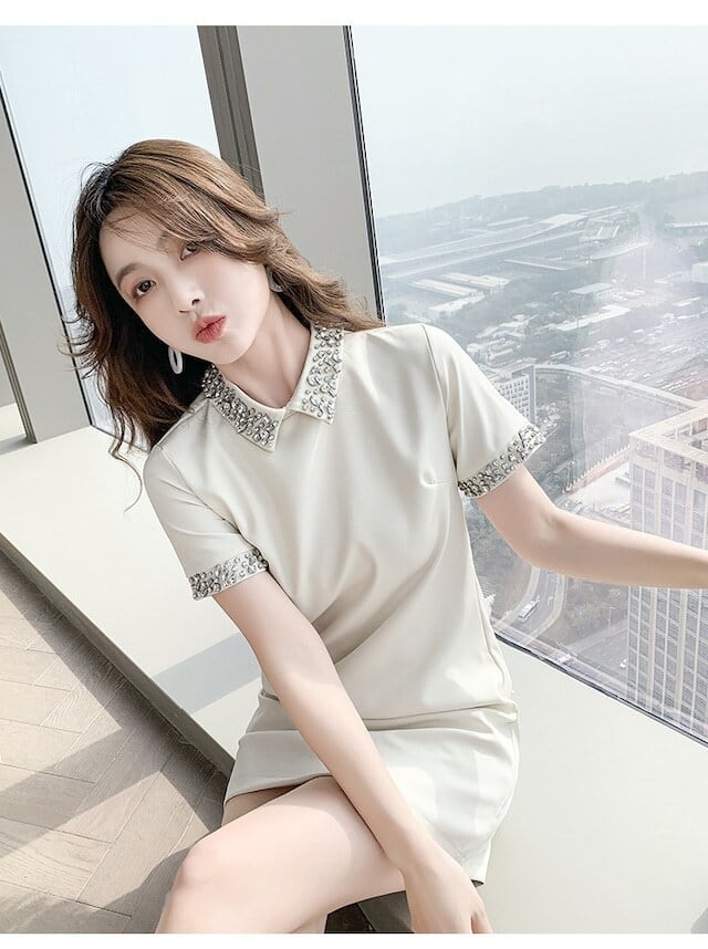 【dress】今季トレンド夏新作韓国ファッションポロカラー半袖ワンピースF2256