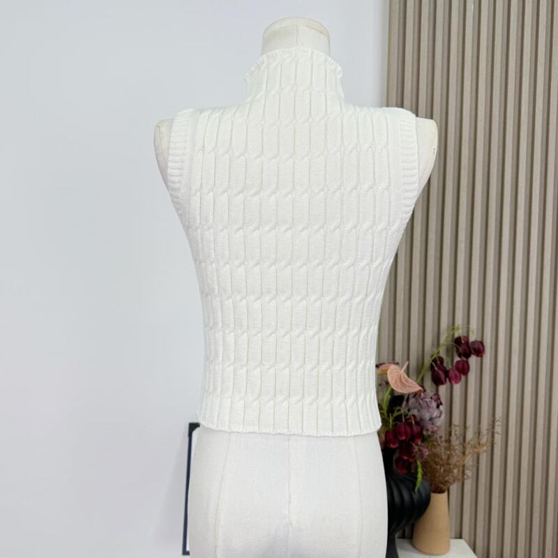 【tops】ハイネックノースリーブニットトップス Q7619