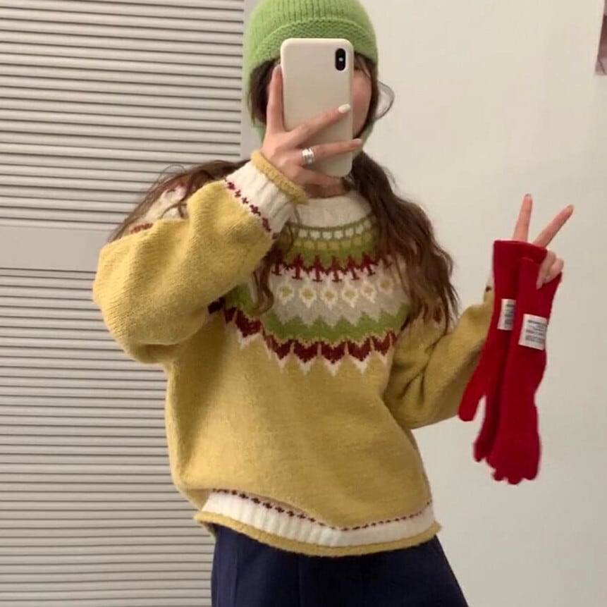 【tops】ジャカードニットセーター　M27108