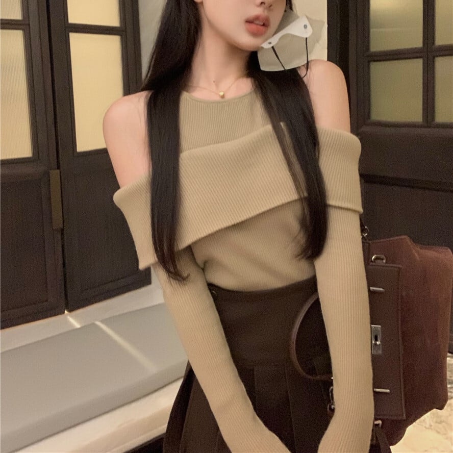【tops】オフショルダーニットトップス　M28554