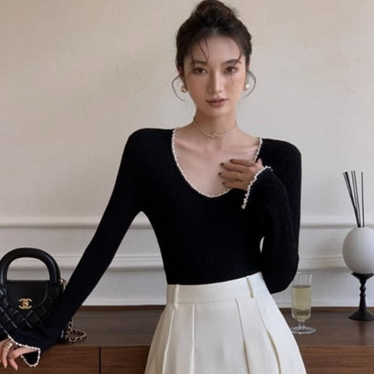 【tops】VネックビーズニットセーターG20158