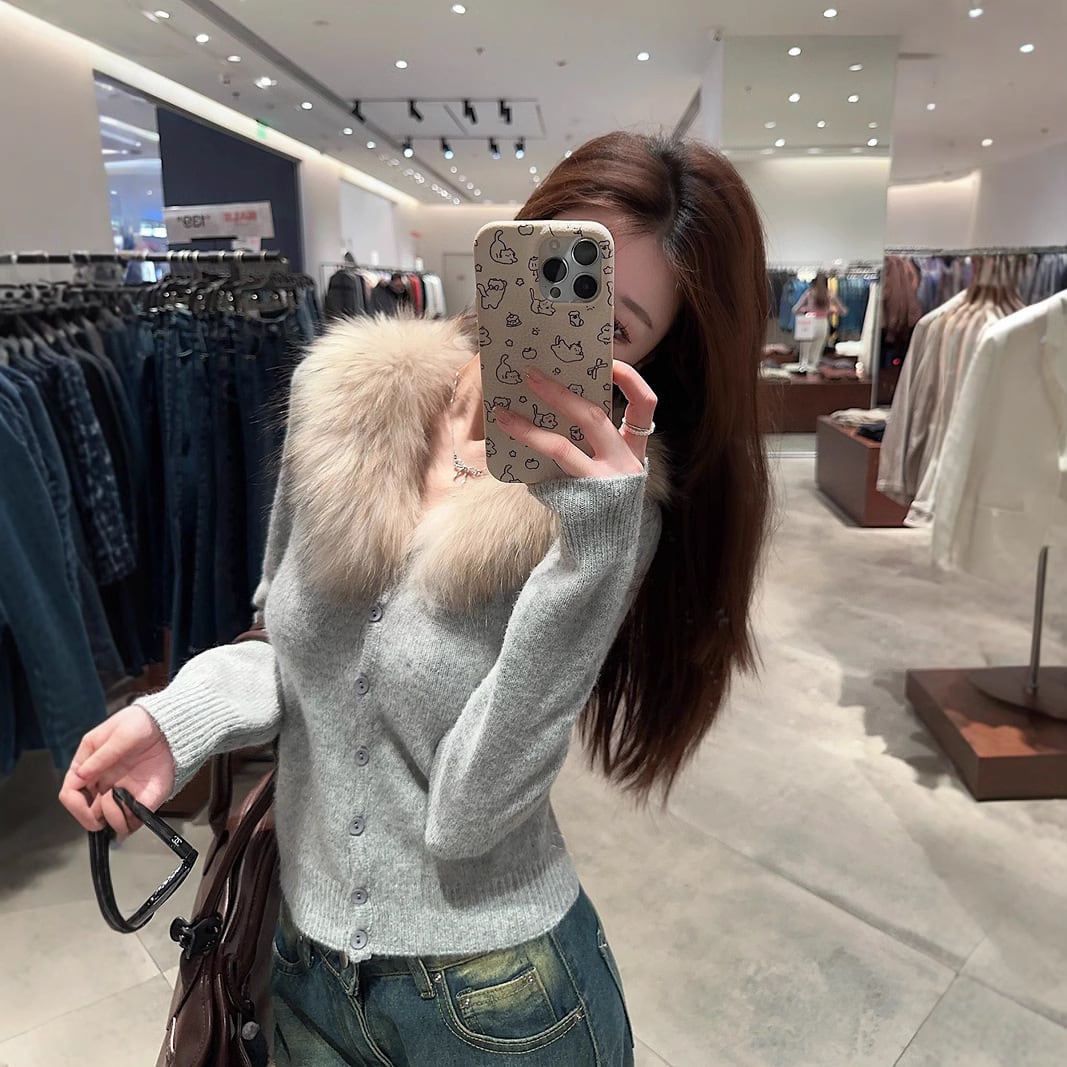 【outer】ファー付きニットカーデ　M28840
