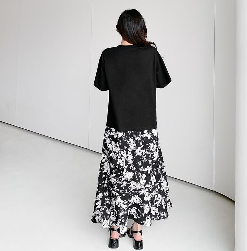 【dress】偽二つ切り替え花柄TシャツワンピースG20456