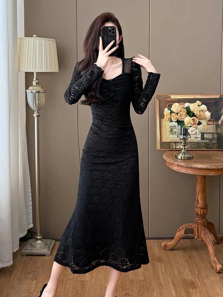 【dress】チュールドッキングレースワンピース Q7499