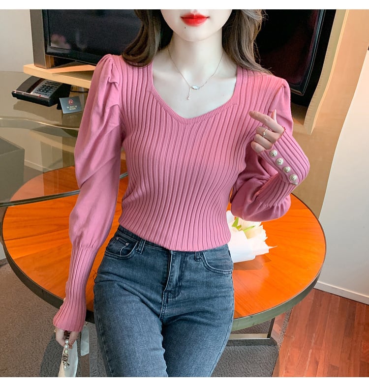 【tops】無地ニットトップス　M26208