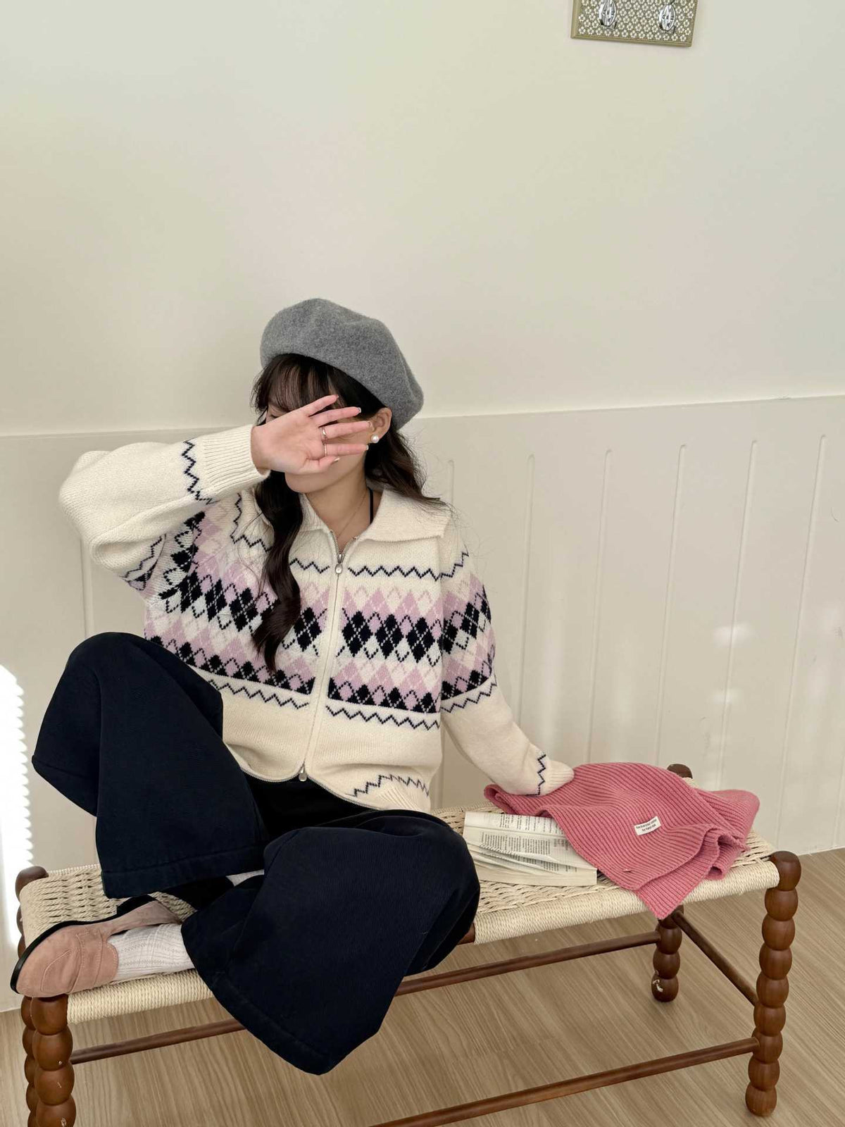 【outer】POLOネックニットカーデ　M29051
