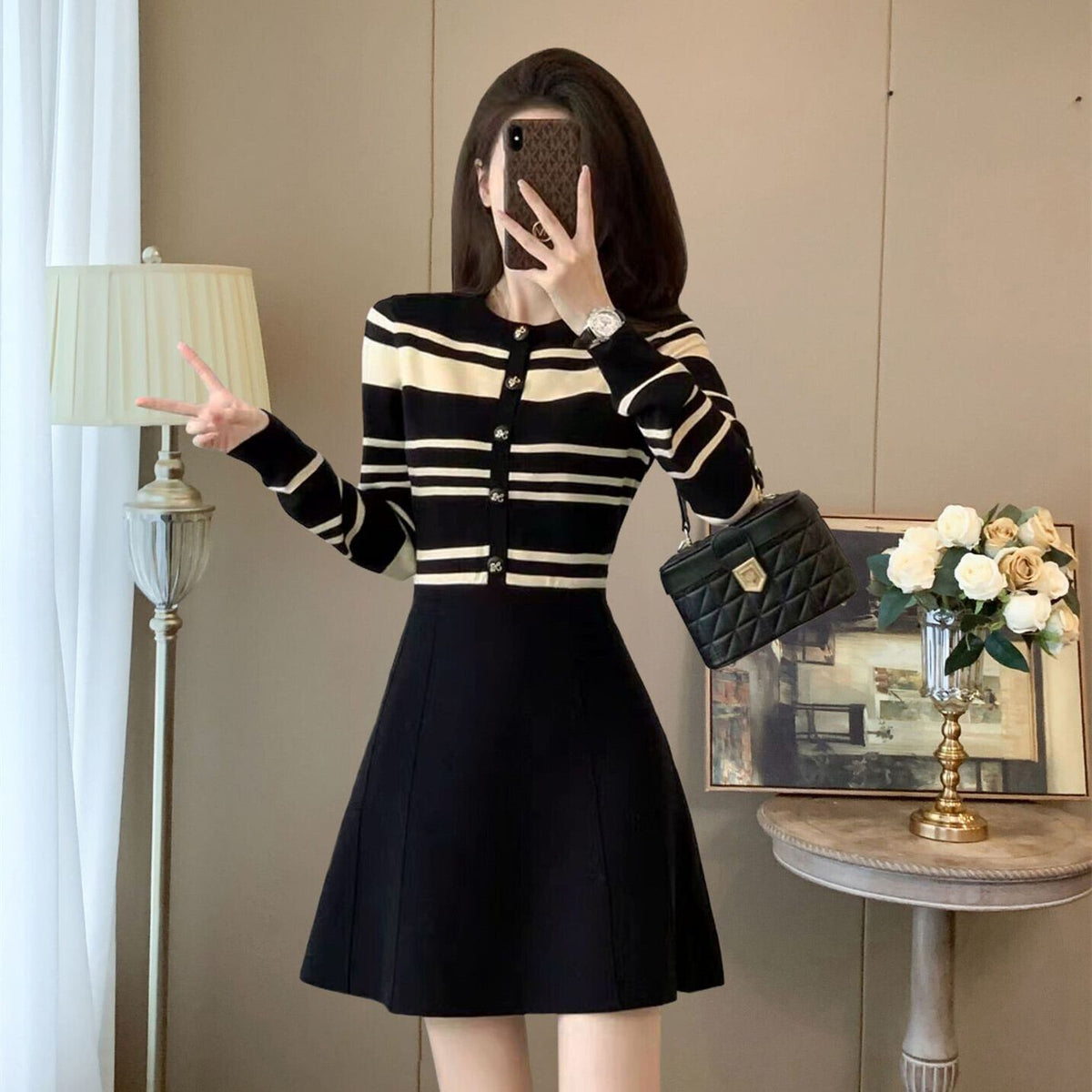 【dress】ボーダー柄ニットワンピース　M29320