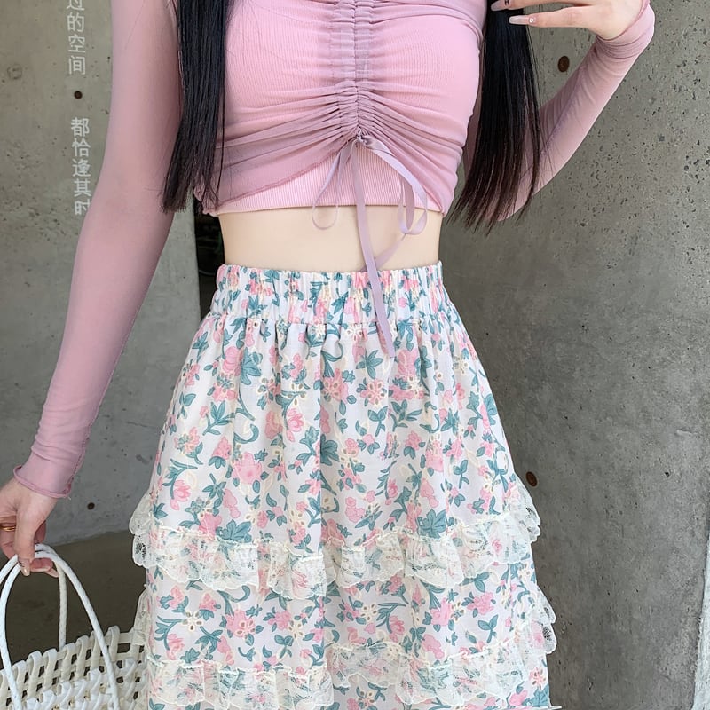 【bottoms】Aライン花柄スカートG20445