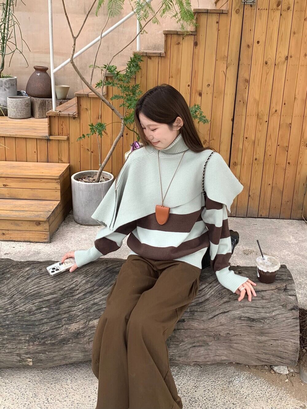 【set】ボーダー柄ニットセーター×ハイネックニットセット　M27461