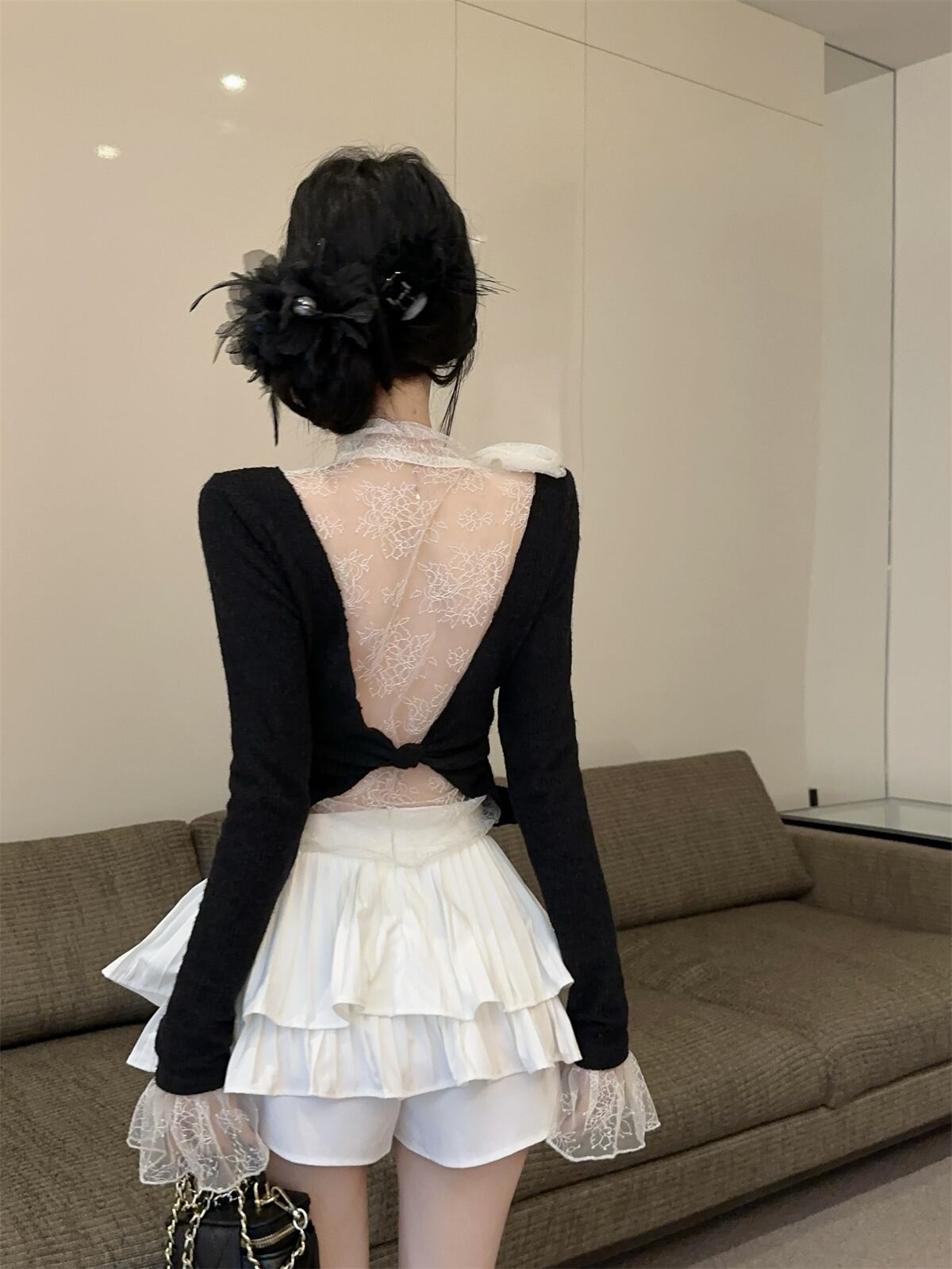 【tops】レースドッキングニットトップス　N2909
