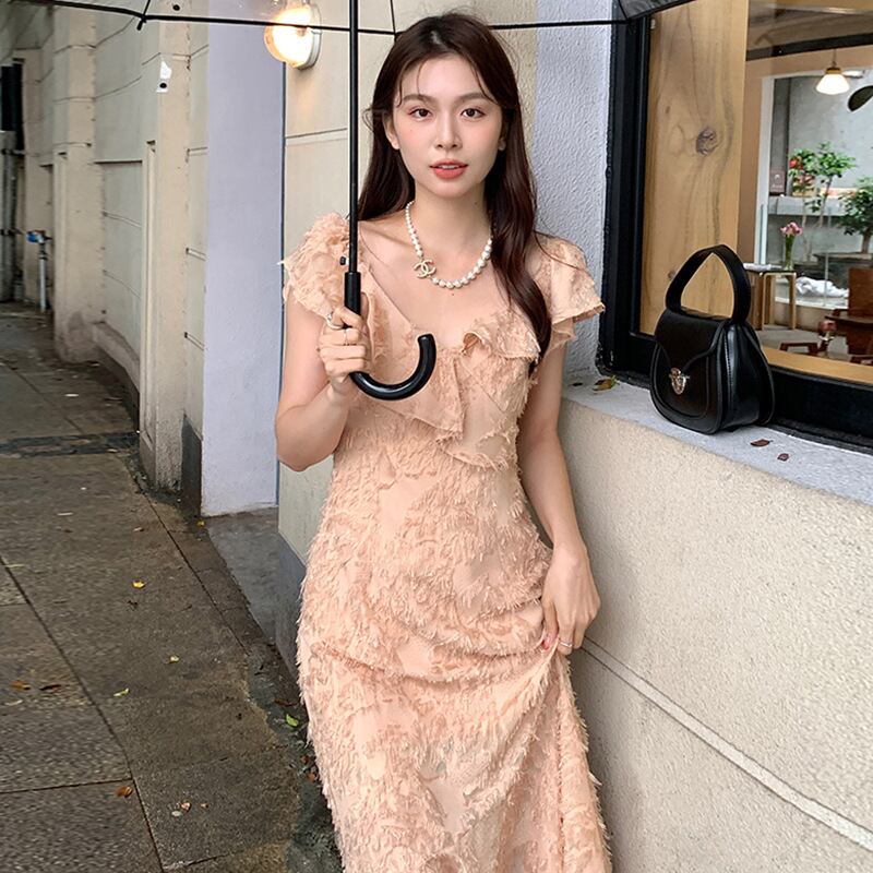 【dress】Vネックフリンジワンピース G20071