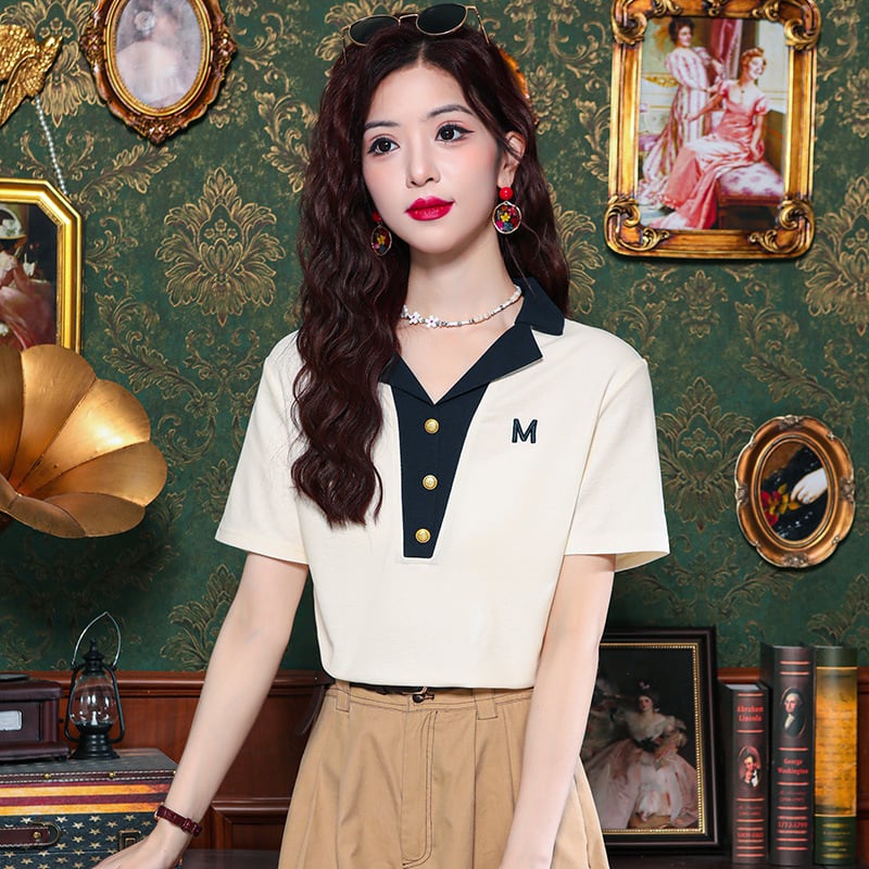 【tops】POLOネックカラーマッチングTシャツG21359