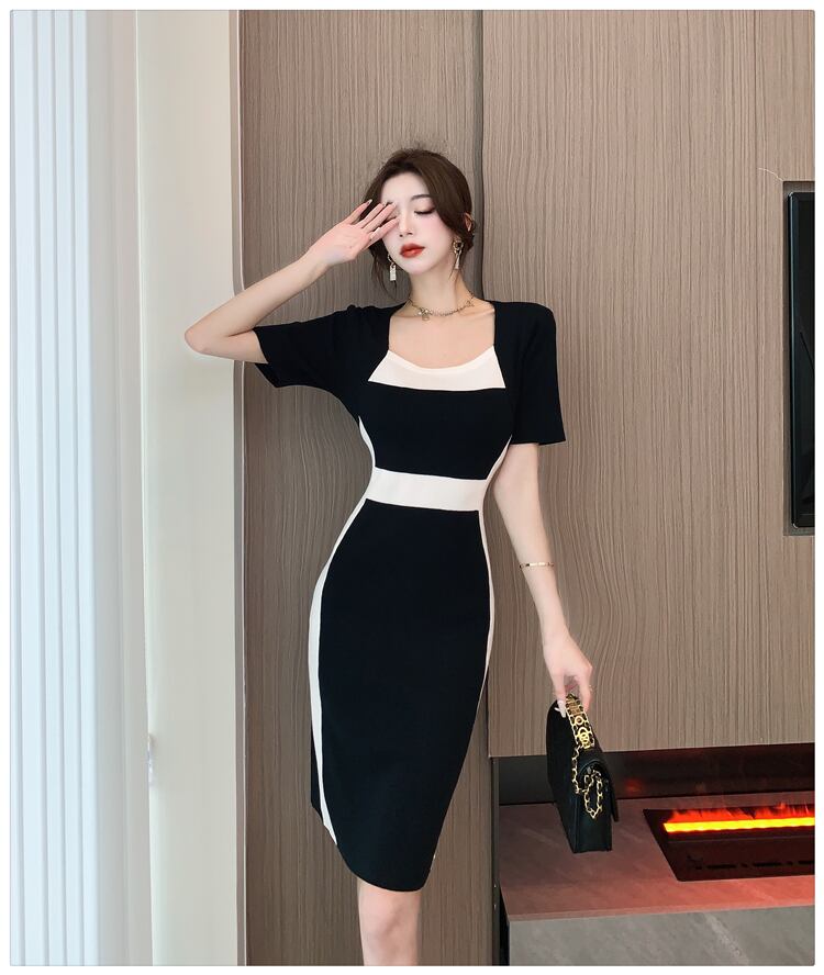 【dress】フランス風気質満点エレガントレディース体型カバー高級感ニットワンピース G13754