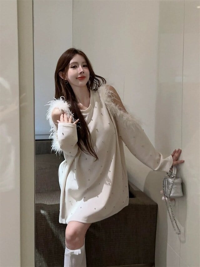 【tops】エコファー肩開きビジューパーカーF6187