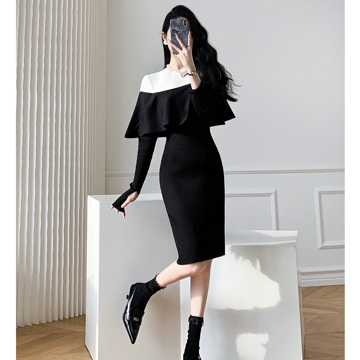 【dress】フリルニットワンピース　M19159