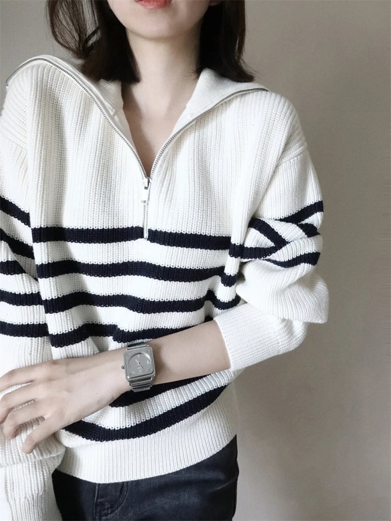 【tops】ボーダー柄ニットセーター　M18703