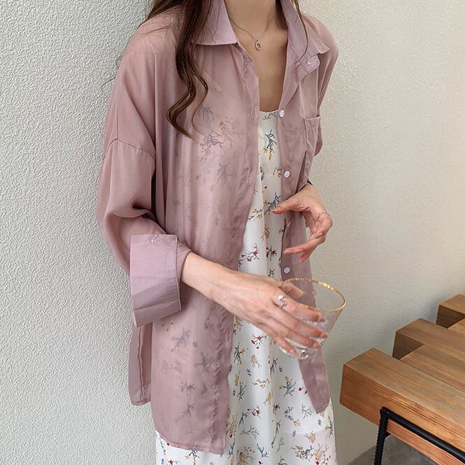 【tops】流行アイテム！折り襟紫外線対策日焼け対策シンプル長袖無地ゆったり着回しシャツF0093