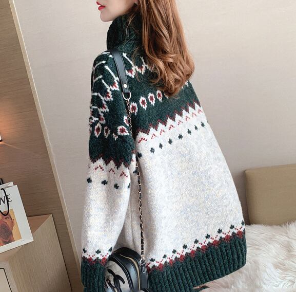 【tops】ハイネック長袖クリスマス着回しニットセーターF1061