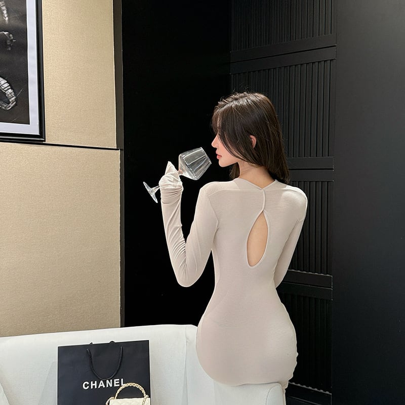 【dress】バックオープンニットワンピース Q6909