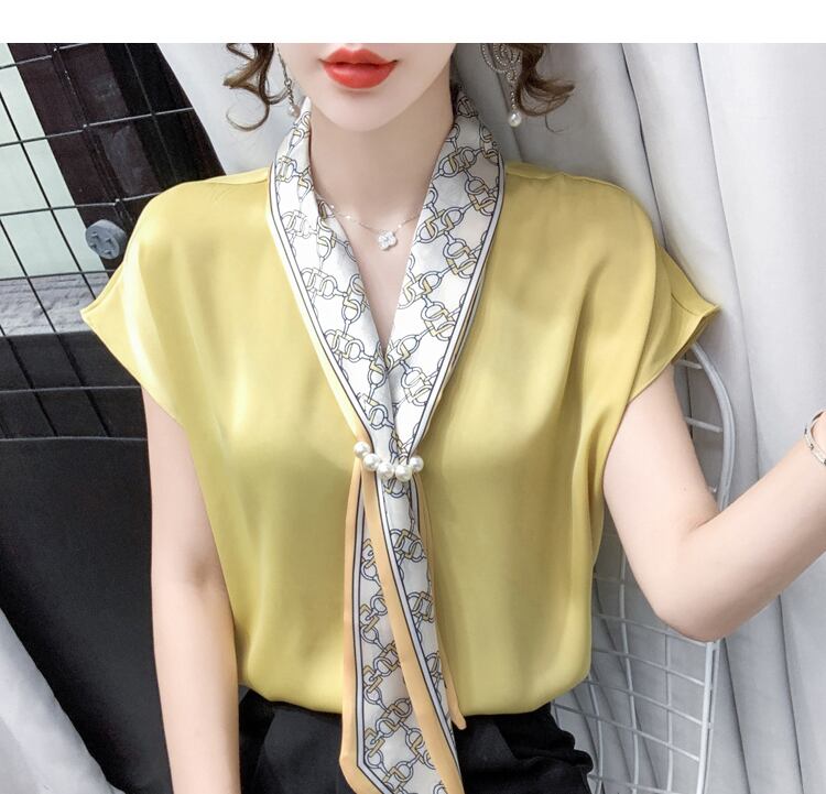 【tops】エレガント フランス風 上品なシルエットスウィートノースリーブシフォンシャツ G6716