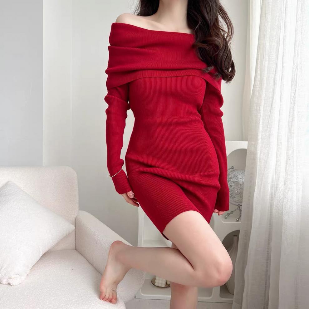 【dress】オフショルダーニットワンピース　M28033