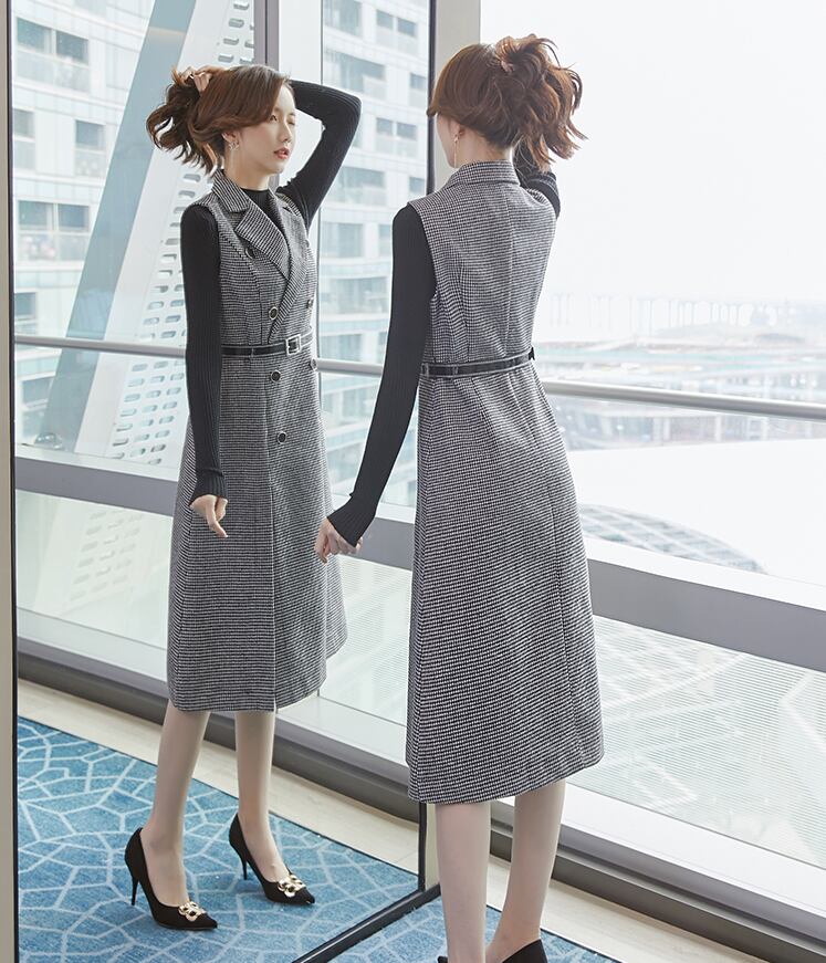 【set】好感度UP!気質満点レトロ高品質秋冬新作トップス+ベストワンピース２点セット G4723