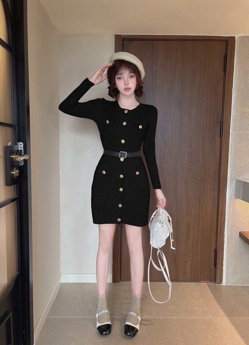 【dress】ボタンデザインニットワンピース　M27419