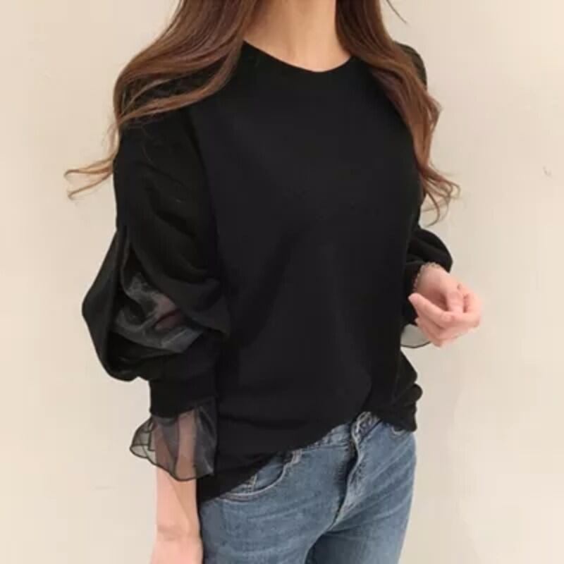 【tops】ラウンドネック長袖メッシュ切り替えファッションゆったり着回しパーカーF0774