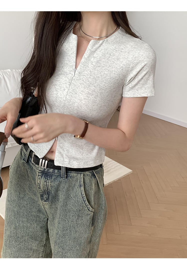 【tops】ファスナーTシャツ　M25069