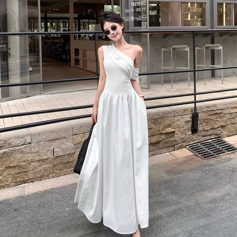 【dress】ワンショルダーAラインロングワンピース Q8265