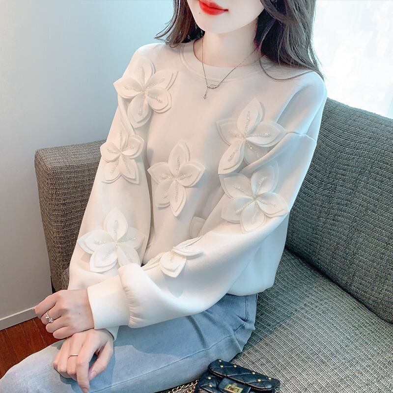 【tops】ビジュー立体フラワープルオーバー　M29139