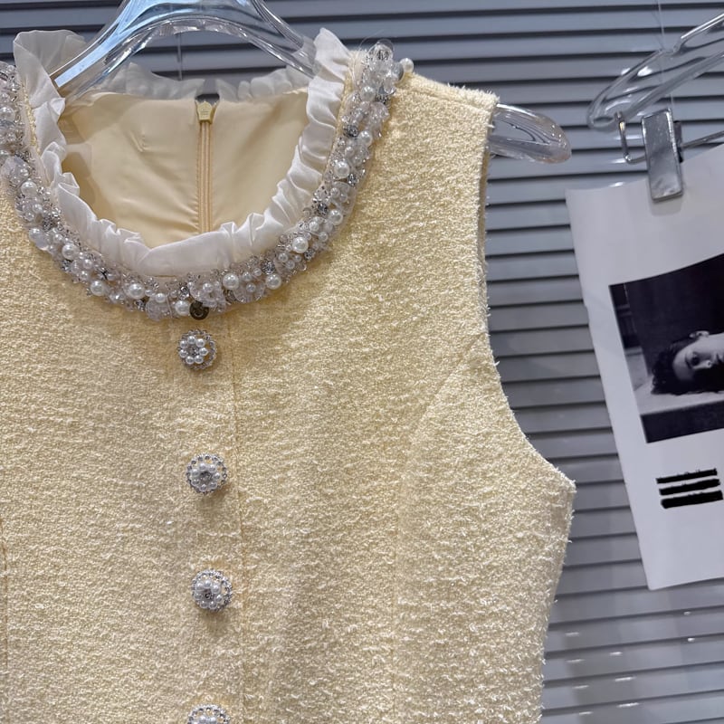 【dress】ツイードレース付きベストワンピース Q7891