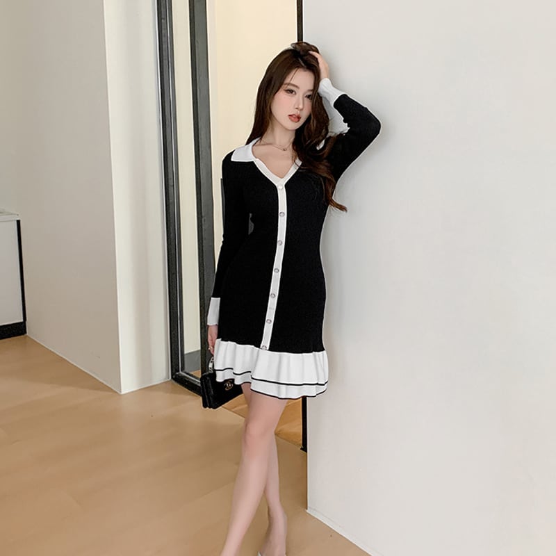 【dress】フレアニットワンピース Q7004