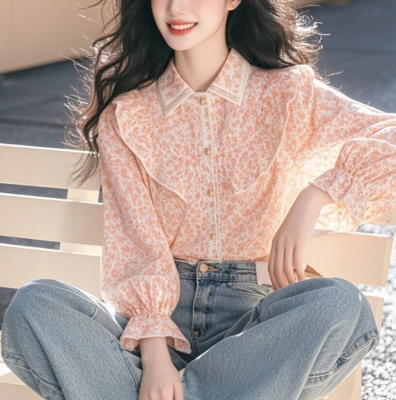 【tops】フリル花柄ブラウス　M29478