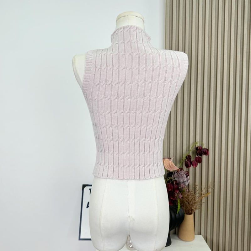 【tops】ハイネックノースリーブニットトップス Q7619