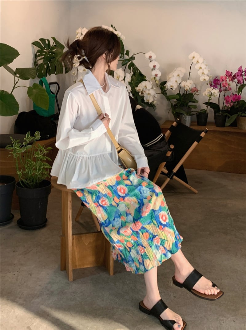 【set】シャツトップス×花柄スカートセット　M25761